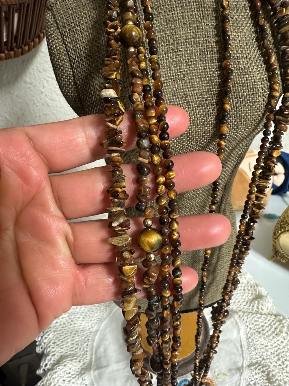 Multi-Strand Brown Tiger's Eye Beaded Necklace - Picture 7 of 9